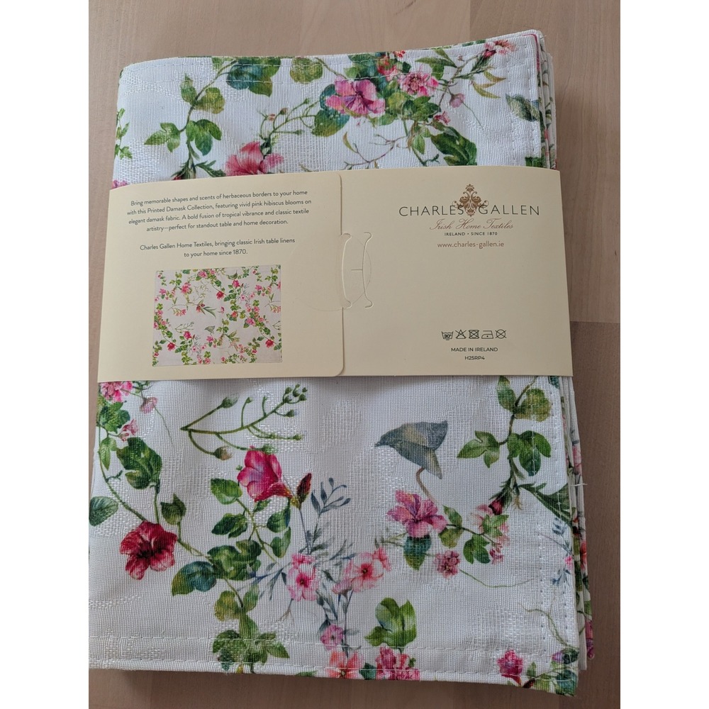 Charles Gallen Hibiscus Place Mats Set of 4 Irish Damask Floral 12x18 - Picture 2 of 6